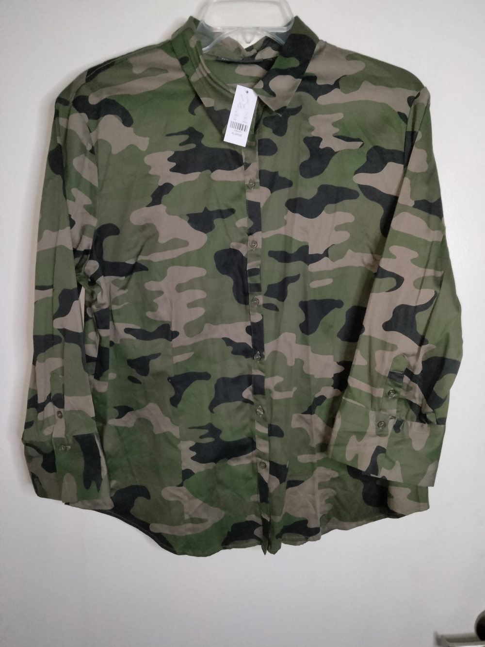 New York & Company -XL- Green Camo Cotton Blend Button-Down LS Shirt (NEW-NWT)